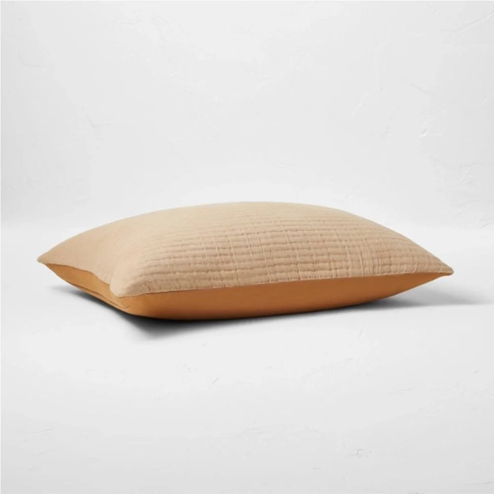 King reversible textured cotton chambray sham natural warm brown casaluna